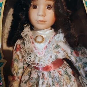 Vintage Genuine Porcelain Doll with A Handbag And Matching Mini Ornament